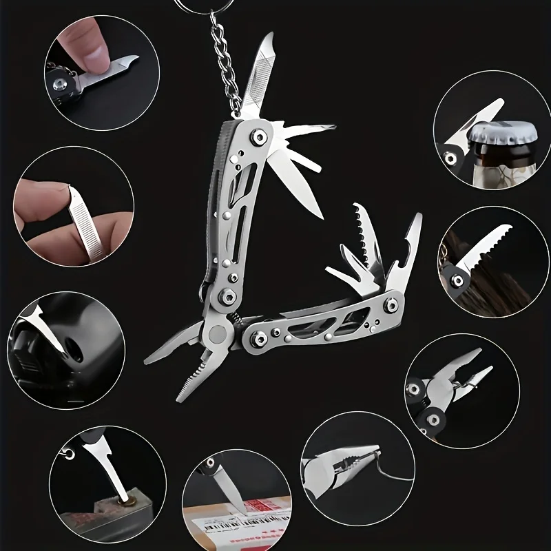 Multiherramienta con bloqueo de seguridad, alicates multiherramienta de acero inoxidable, cuchillo de bolsillo, Abrebotellas especial, destornillador con nailon Sh