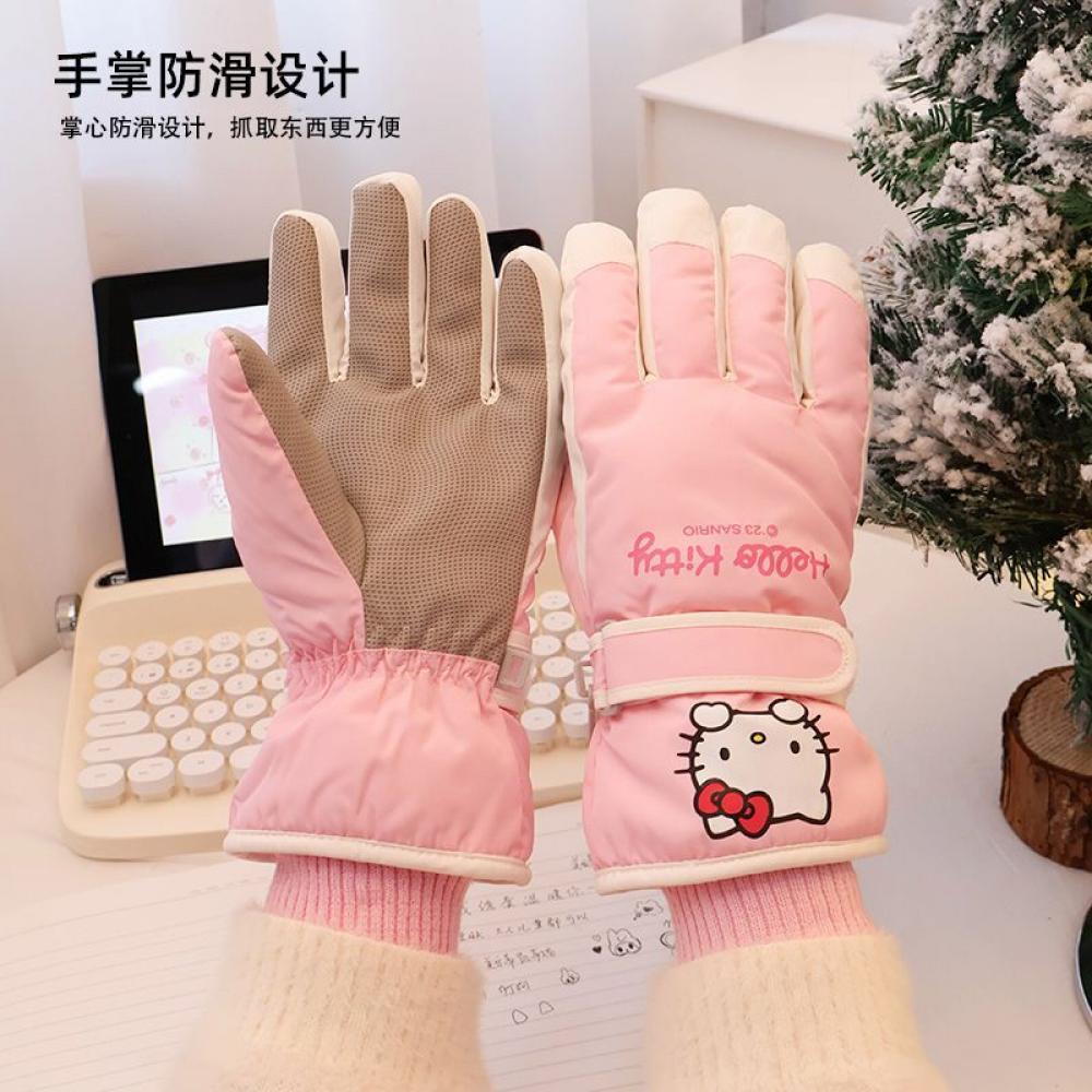 Sanrioed Kawaii Hello Kitty Warme Plüsch-Touchscreen-Skihandschuhe Anime Cinnamoroll Weiche Handschuhe Winter Outdoor Winddicht Mädchen Geschenk