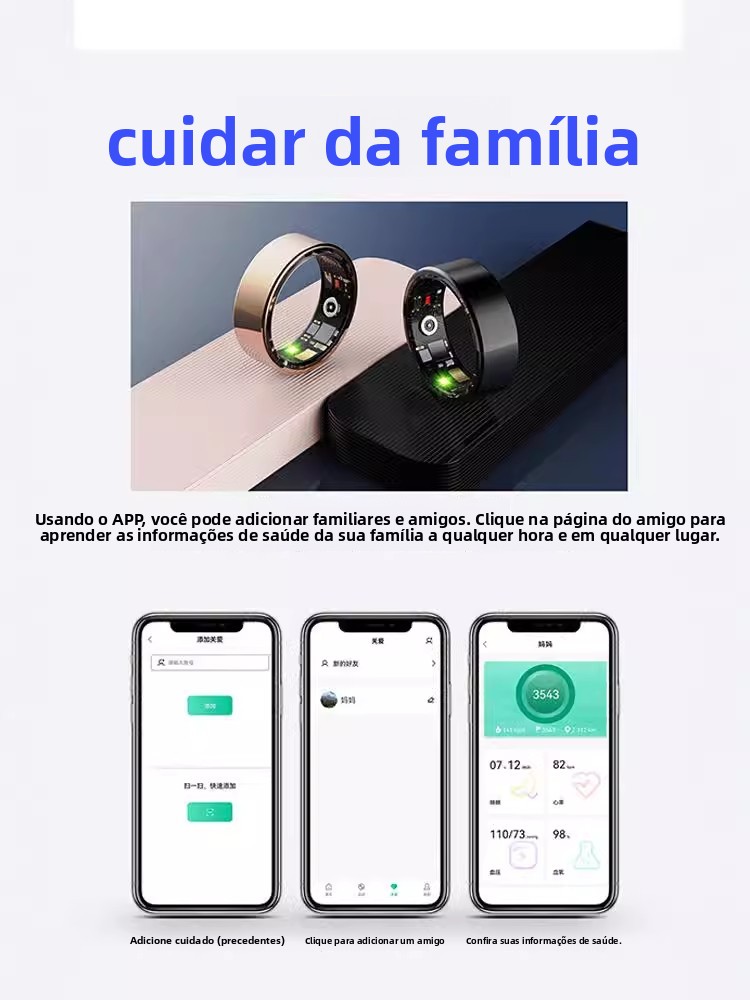 Novo Anel igente Multifuncional de Saúde com IA, Monitoramento Não Invasivo de Açúcar no Sangue, Prão Arterial, Sono ...