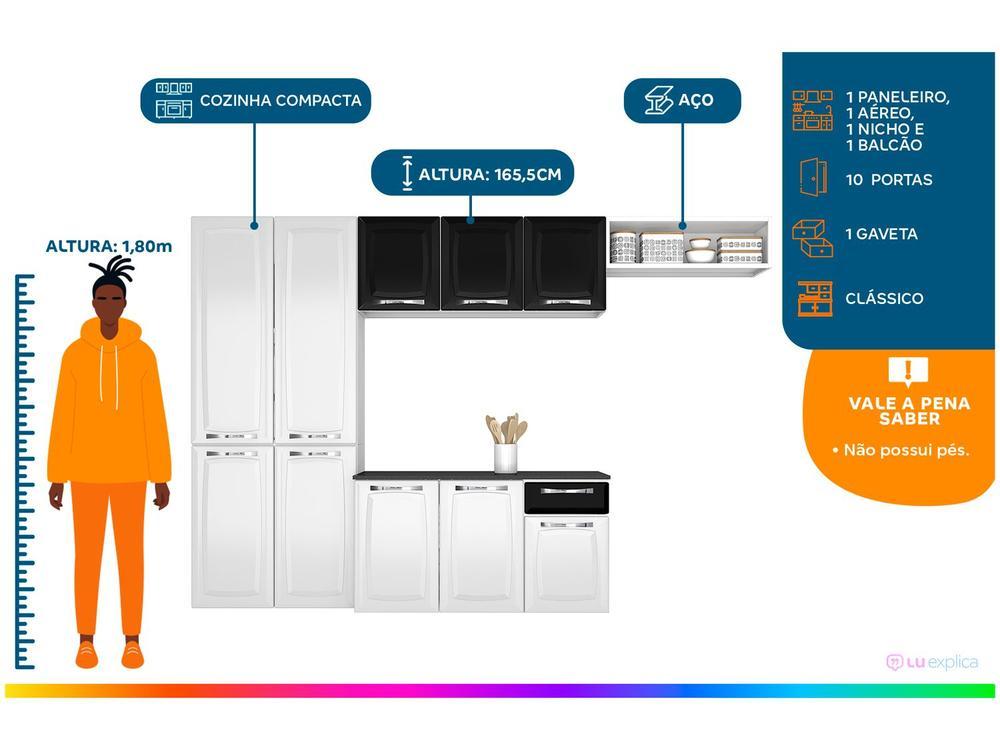 Cozinha Compacta Itatiaia Amanda Aço com Balcão 10 Portas 1 Gaveta