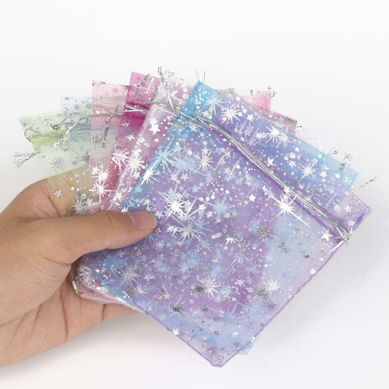 50 шт./партия, мешки из органзы с принтом в виде звезд, 10 х12 см