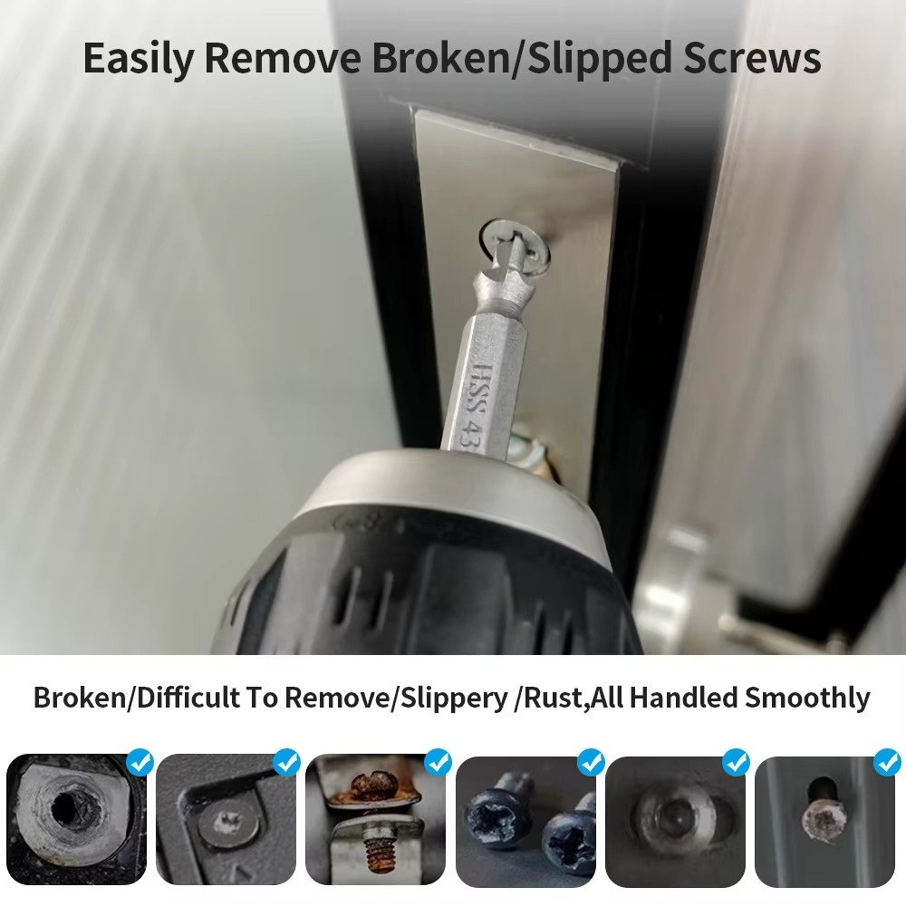 6PCS Broken Screw Extractor Drill Bits Set Double Head Speed Out Bolt Extractor Stud Removers Easily Take Out Demolition Tools