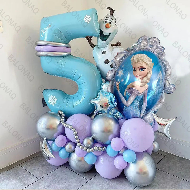 Juego de 28 Uds de globos de papel de aluminio congelados, fiesta temática de dibujos animados de princesa Elsa, decoración para niñas, cumpleaños, Baby Shower, suministros para fiesta de boda