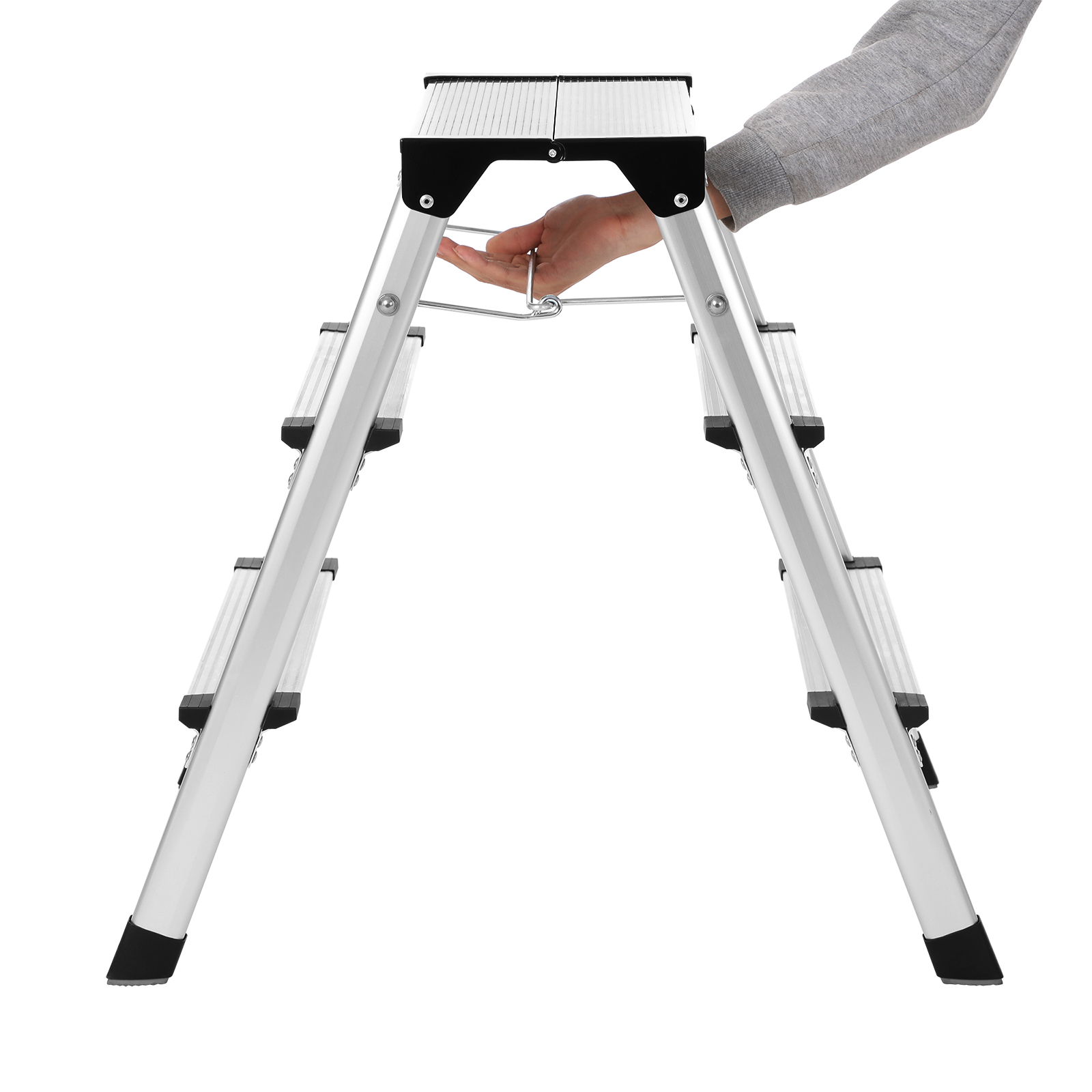 SONGMICS Trittleiter, Leiter, Aluleiter, 3 Stufen, Stehleiter, Mehrzweckleiter, bis 150 kg