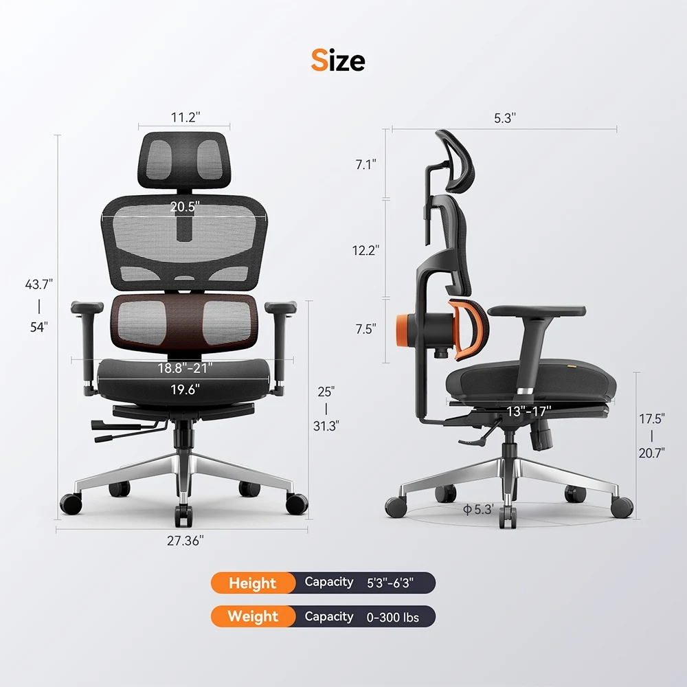 NEWTRAL Chair Pro NT002 Adaptive Unterrückenstütze Ergonomischer Stuhl, verstellbare Armlehne, Kopfstütze, Fußstütze, 4D-Netz