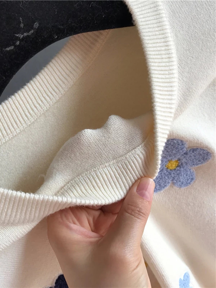 Koreanische floral stickerei pullover hohe qualität frauen elegant o hals gestrickte oberteile C-089
