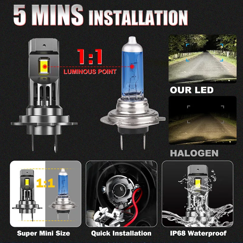 300w turbo h7 h11 lâmpadas led canbus luzes 30000lm h4 9012 9005 hb3 9006 mini lâmpada 5570 csp carro sem fio led com ventilador