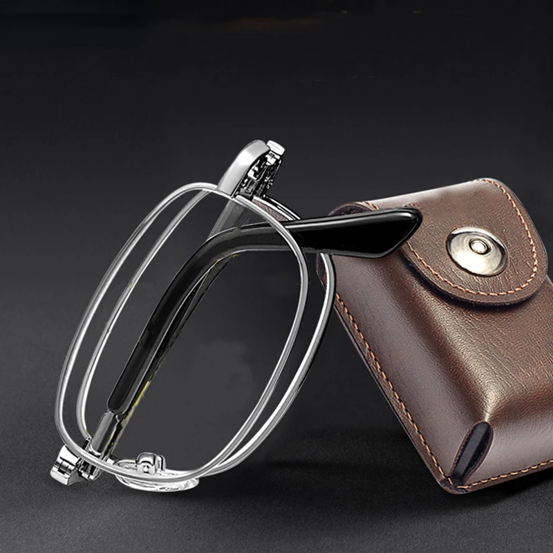 Gafas de lectura plegables de Metal portátiles, gafas ultraligeras para presbicia de negocios para hombres, gafas con estuche aleatorio + 0,5 a + 4,0