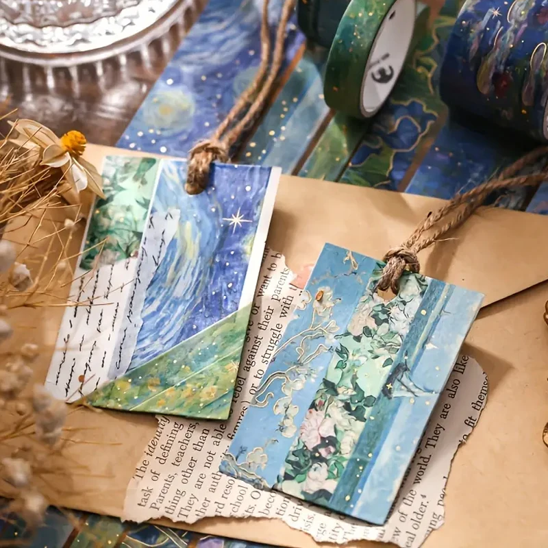 12pcs 골드 호일 별이 빛나는 하늘 Washi 테이프 세트-스크랩북, 공예 및 휴일 파티 장식을위한 프리미엄 접착 스티커
