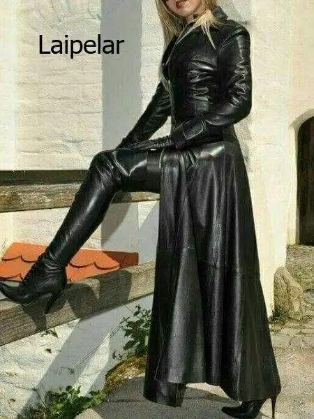 Zipper PU Langarm Graben Mantel für Wome 2021 Herbst Mode Neue Stehkragen Lange Faux Leder Mantel Frauen Hohe qualität