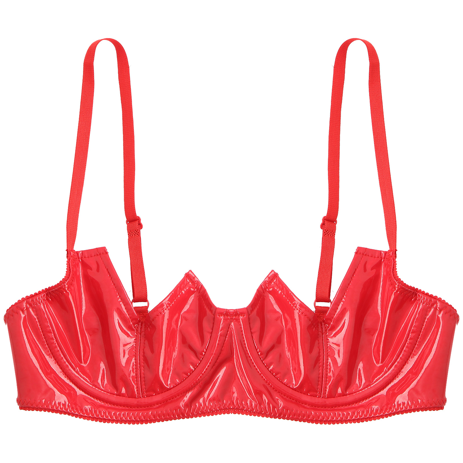 Sujetador de pecho abierto con aros y muesca en V para mujer, Tops, lencería, ropa interior, ropa para discoteca, aspecto húmedo, charol, pecho descubierto