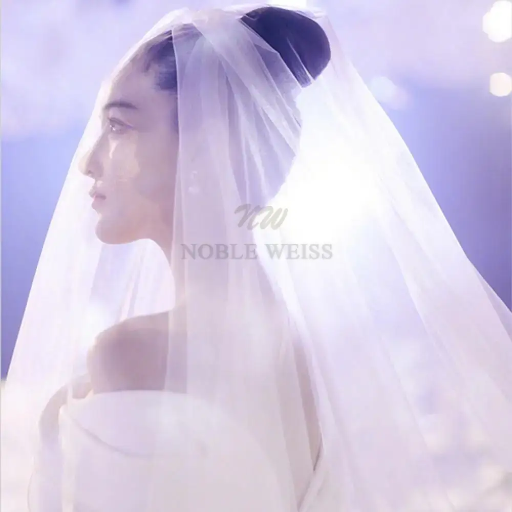 리본 가장자리 웨딩 베일 Tulle Long Bridal Veil 두 레이어 신부 베일 긴 신부 파티 베일 웨딩 액세서리 맞춤형