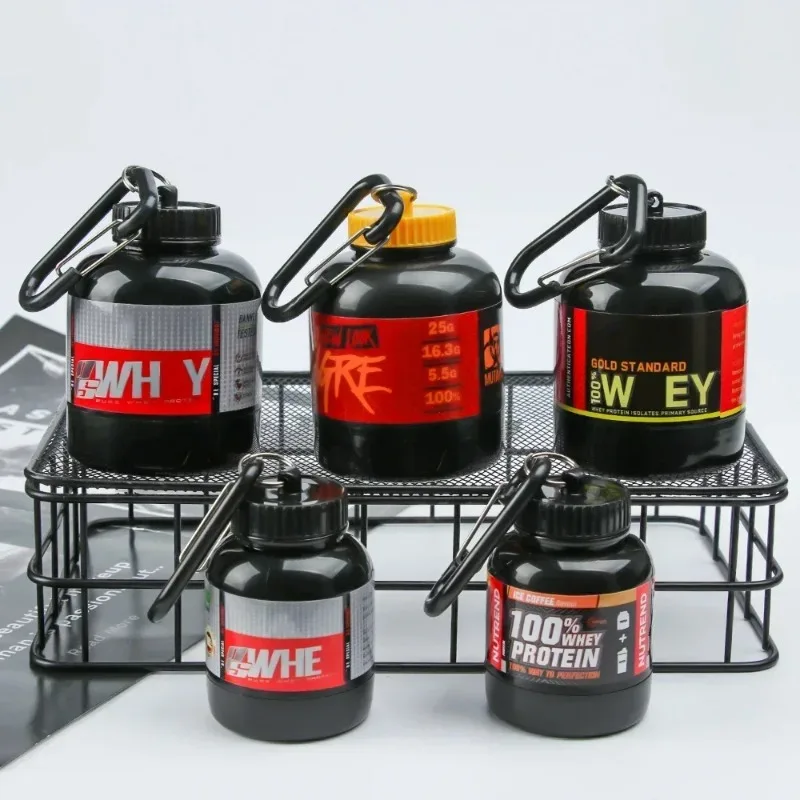 100/200ML แบบพกพามินิโปรตีนผงขวดพวงกุญแจสุขภาพช่องทางกล่องยาคอนเทนเนอร์ถ้วยขนาดเล็กกีฬากลางแจ้ง Storage