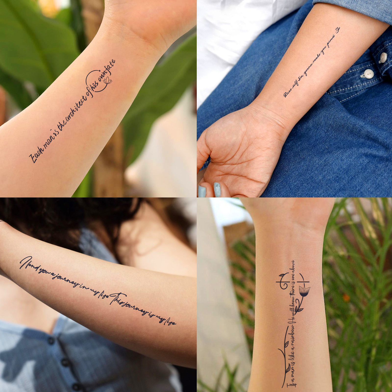 10 Sheets Creative Sketch Drawing Temporary Tattoo Flowers Butterfly Dandelion Daisy Letters Sticker Waterproof Body Art 스티커