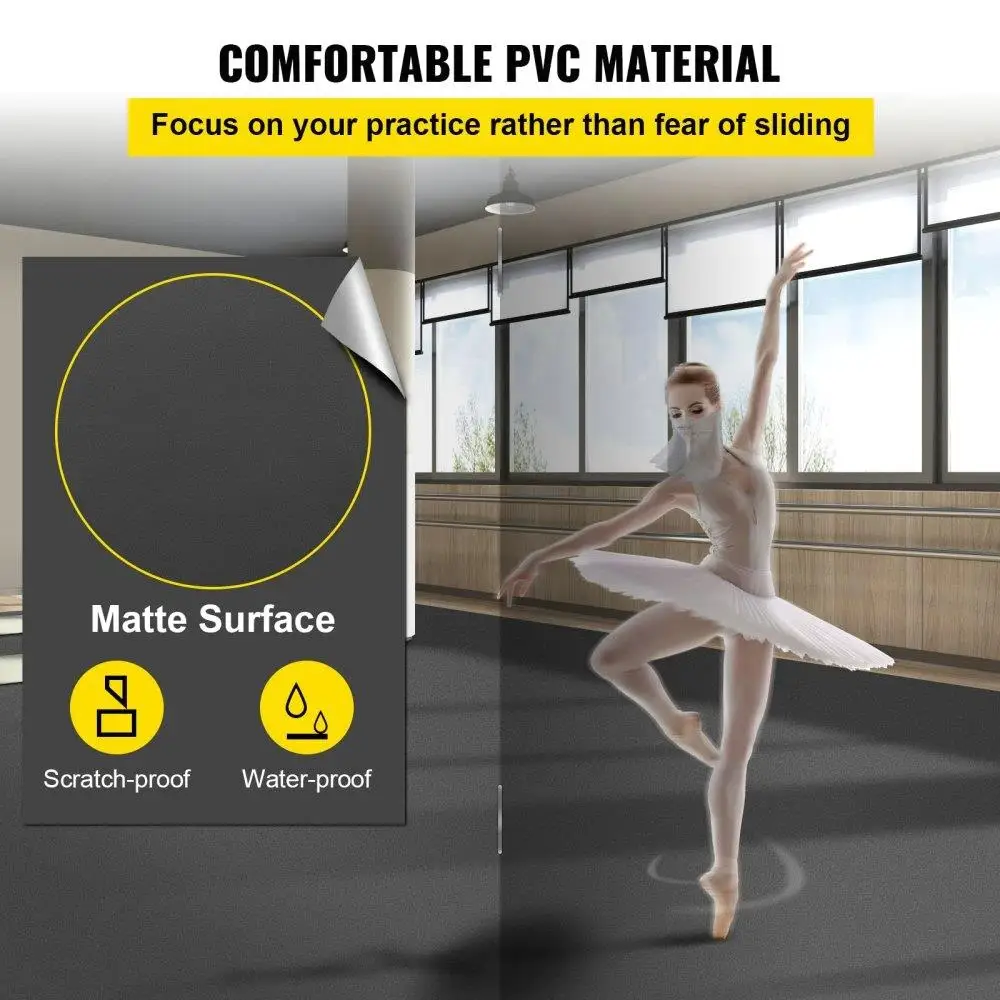 Reversible PVC Dance Floor 6.6x11.8ft - Non-Slip Black/Grey Portable Flooring for jazz , Ballet & Lyrical Styles