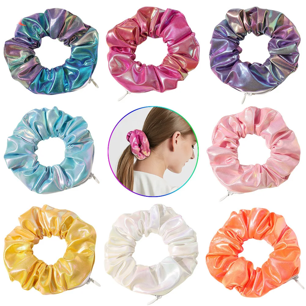 Sight Secret-Gravata De Cabelo Para Mulheres, Compartimento De Armazenamento Escondido, Zip, PU, Cor Brilhante, Scrunchie, Esconderijo De Viagem De Bolso, Seguro