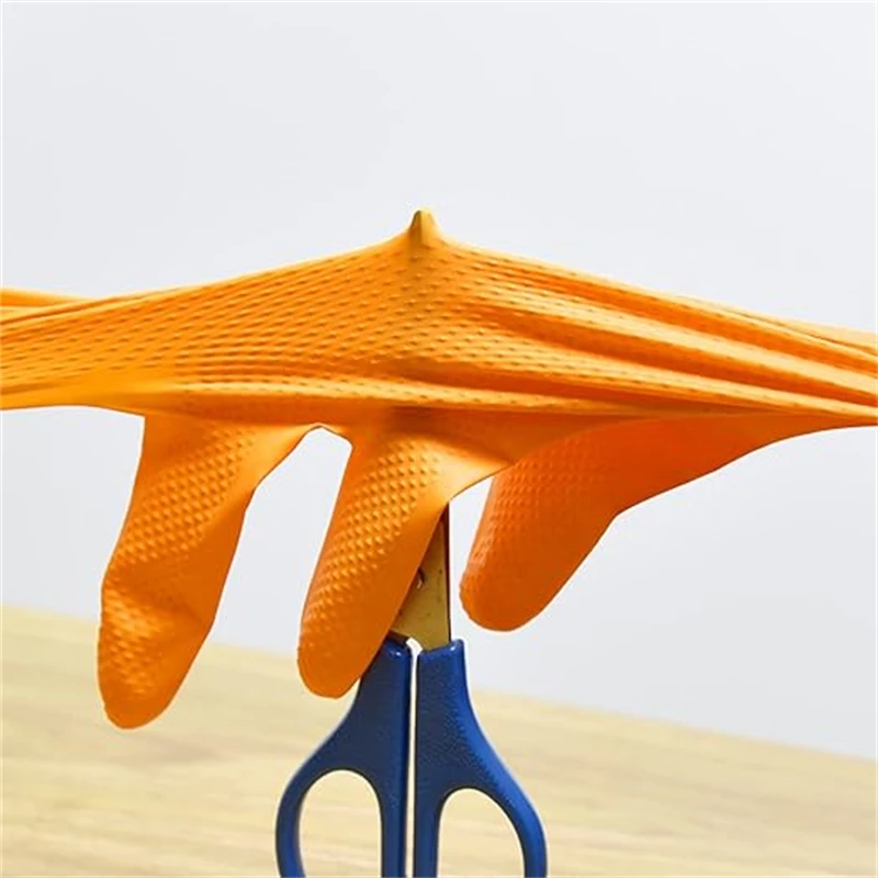 Heavy Duty Orange Nitrile Gloves 8Mil Industrial Disposable Gloves with Diamond Textured Grip for Mechanic Safety & Work Gloves