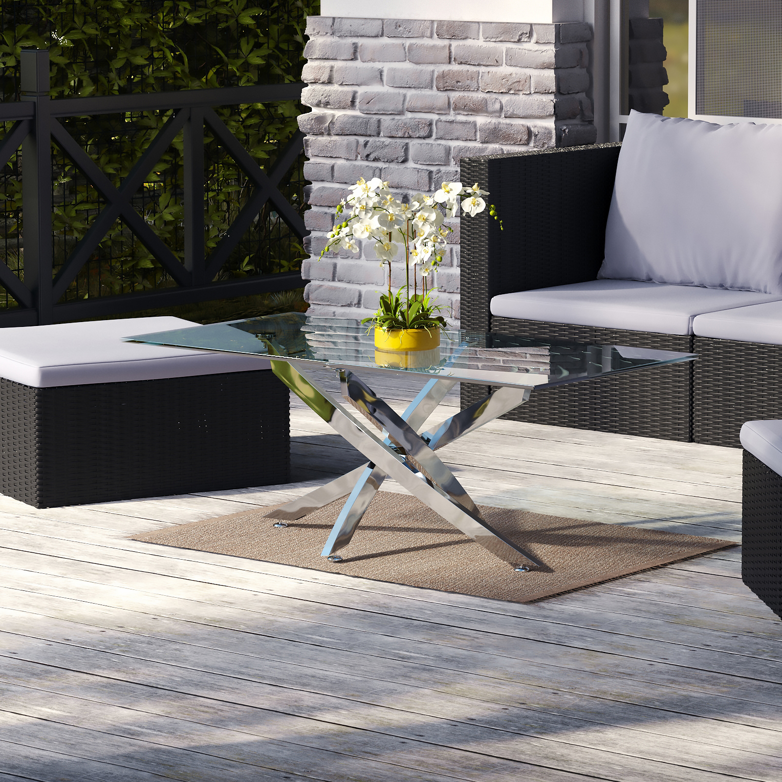 120x60CM Rectangle Tempered Glass Top Side Table with Chrome Legs