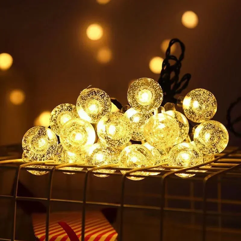 Luci a stringa a LED a globo di cristallo solare LED 8 modalità di illuminazione IP65 Ghirlanda di Natale a luce fata per decorazioni per feste in giardino 1pz/2pz