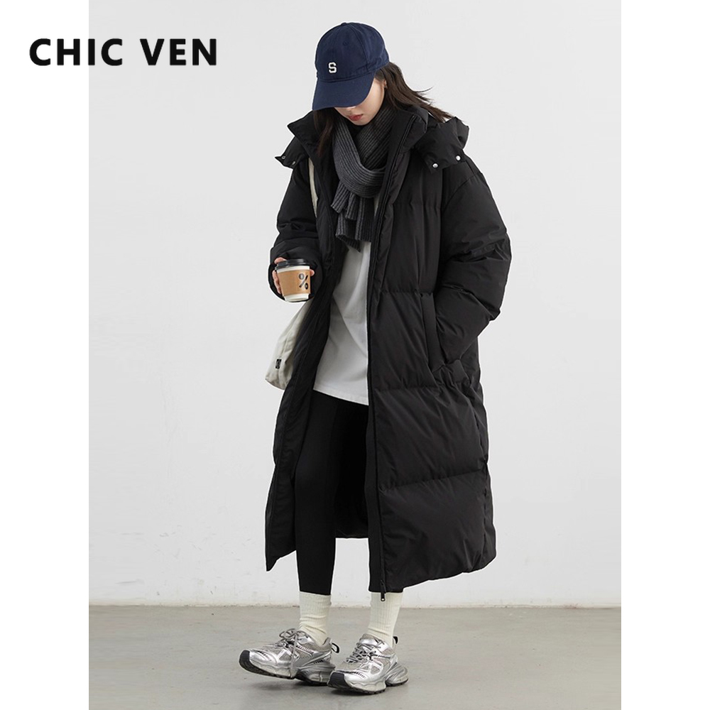 CHIC VEN Mode Frauen Daunenmäntel Mit Kapuze Dicke Lose Feste Weibliche 90 Weiße Ente Daunenjacke Damen Topcoat Herbst Winter 2025