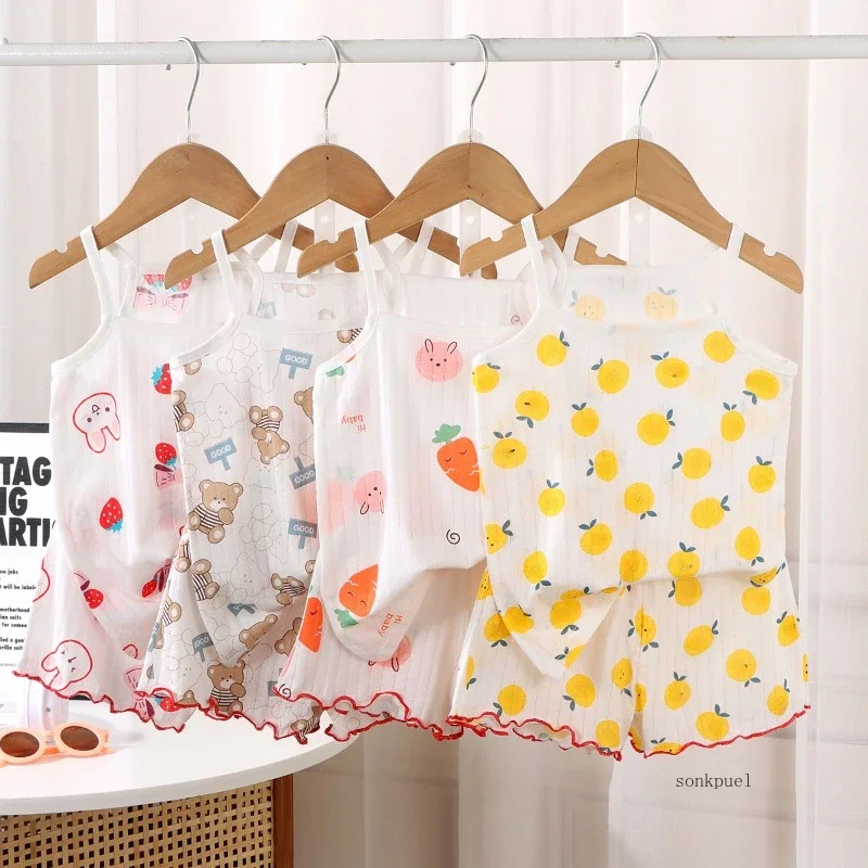 2024 neue Kinder Tops + Shorts Set Sommer Dünne Baby Baumwolle Weste Ärmellose Loungewear Set für Mädchen Anzug