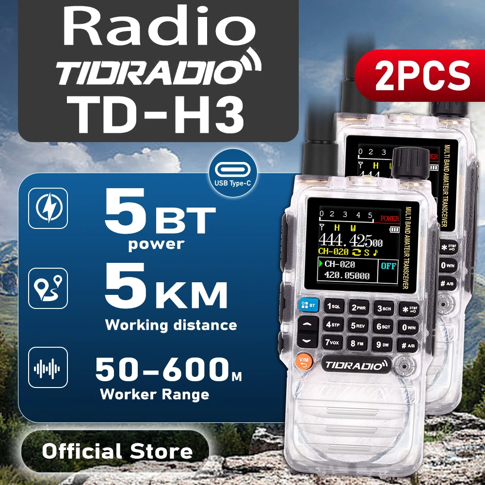 2PCS TIDRADIO H3 Walkie Talkie Zwei Weg Radio Telefon APP Drahtlose Programmierung Dual PTT Air Band Long Range Radio USB-C Programmierung