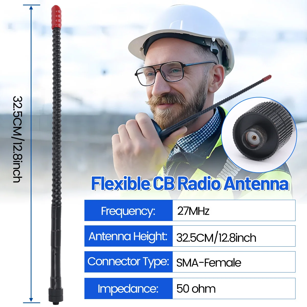 ABBREE CB-Funkantenne, 27 MHz, hohe Verstärkung, SMA-Buchse, BNC-Peitschenantenne für Quansheng TK11 RT-880G UV-88 UV-98 Plus Walkie Talkie