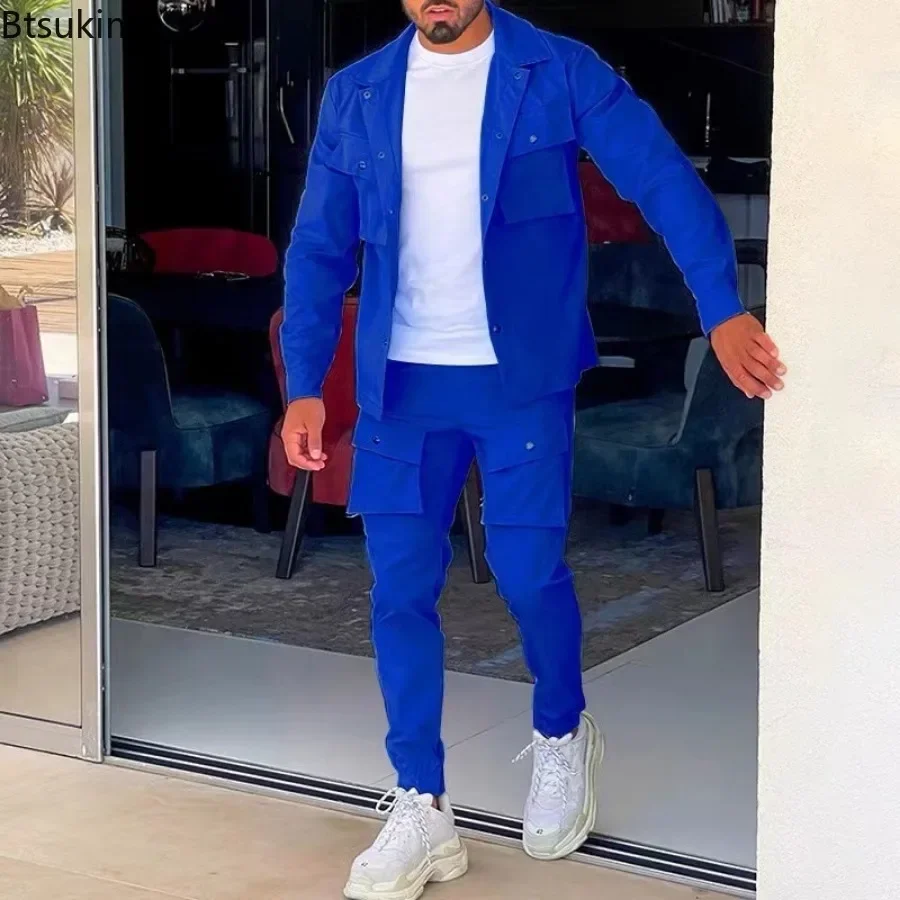 2025 แฟชั่นผู้ชายชุดลําลองชายแนวโน้มStreetwearเสื้อแขนยาวเสื้อ + กางเกงLeggingsกีฬา 2 ชิ้นผู้ชายใหม่เสื้อผ้าชุด