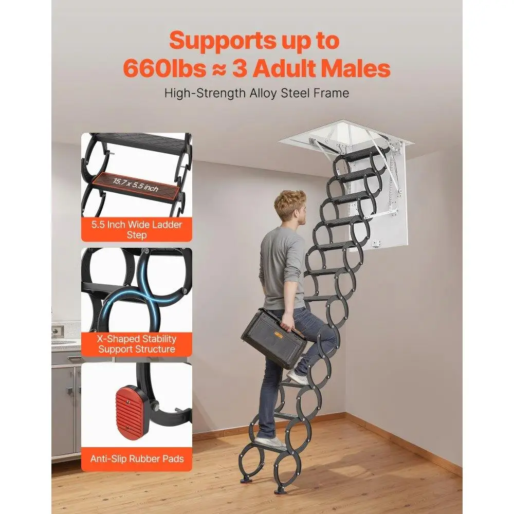 Foldable Steel Attic Ladder for Efficient Ceiling Access Space-Saving Home Improvement Tool