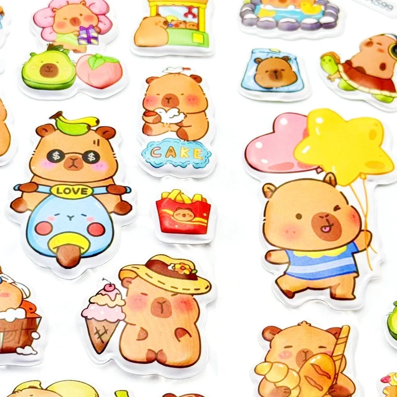 12 แผ่นน่ารัก Capybara สติกเกอร์ Kawaii 3D สามมิติสติกเกอร์อะนิเมะการ์ตูนไม่มีการทําซ้ําเด็ก DIY ของเล่นสติกเกอร์