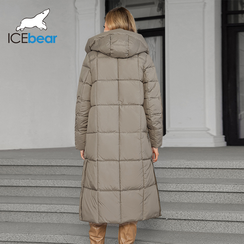 Icebear 2024 invierno nuevo abrigo de mujer capucha grande moda acolchado abrigo de mujer largo de algodón de color sólido GWD4621I