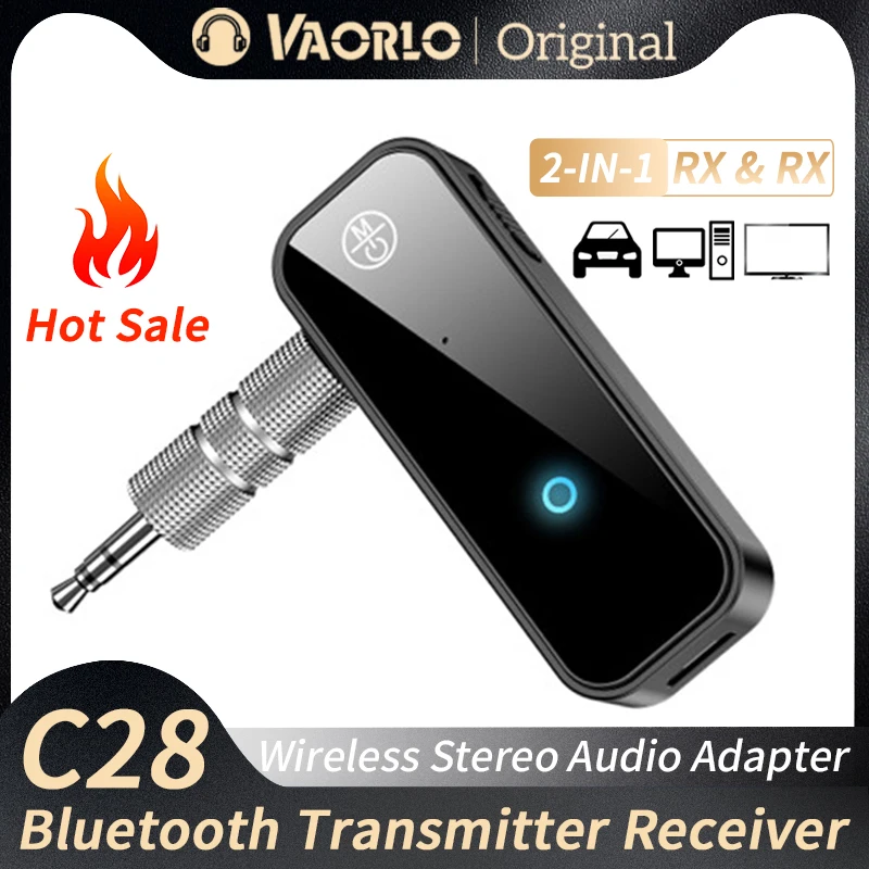 VAORLO C28 transmisor receptor Bluetooth 2 en 1 3,5 MM AUX adaptador de Audio inalámbrico estéreo Mini para coche TV PC altavoz auriculares