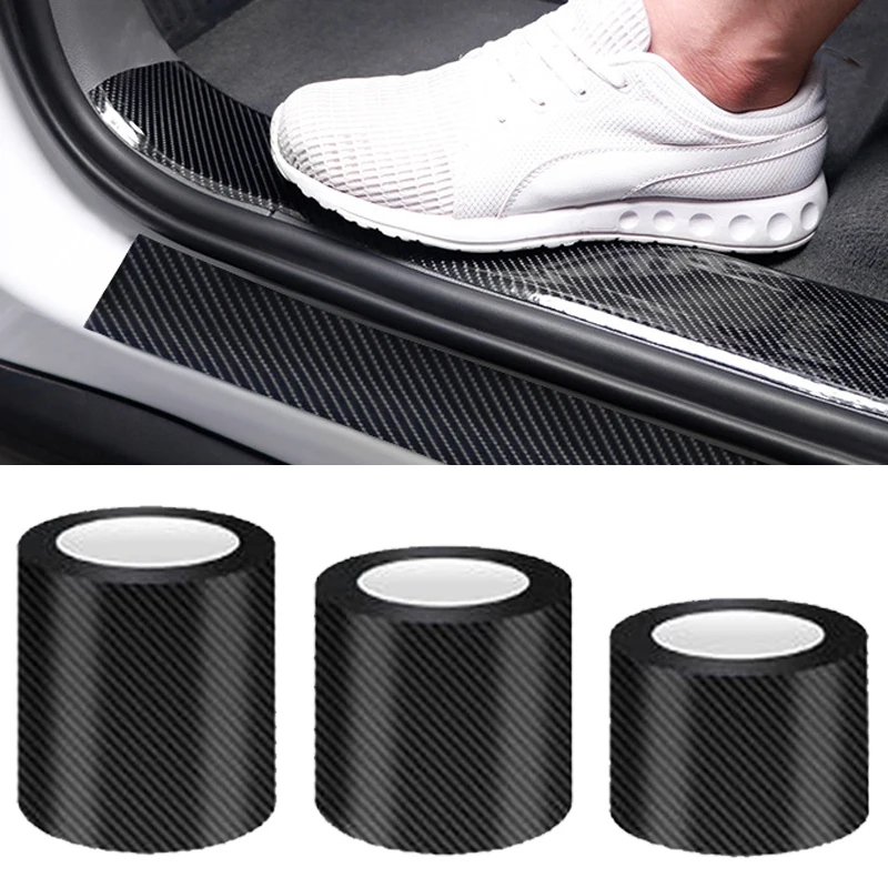 Pegatina 3D de fibra de carbono para coche, tira protectora de pasta DIY, alféizar de puerta de coche, espejo lateral, cinta antiarañazos, película protectora impermeable de 10cm