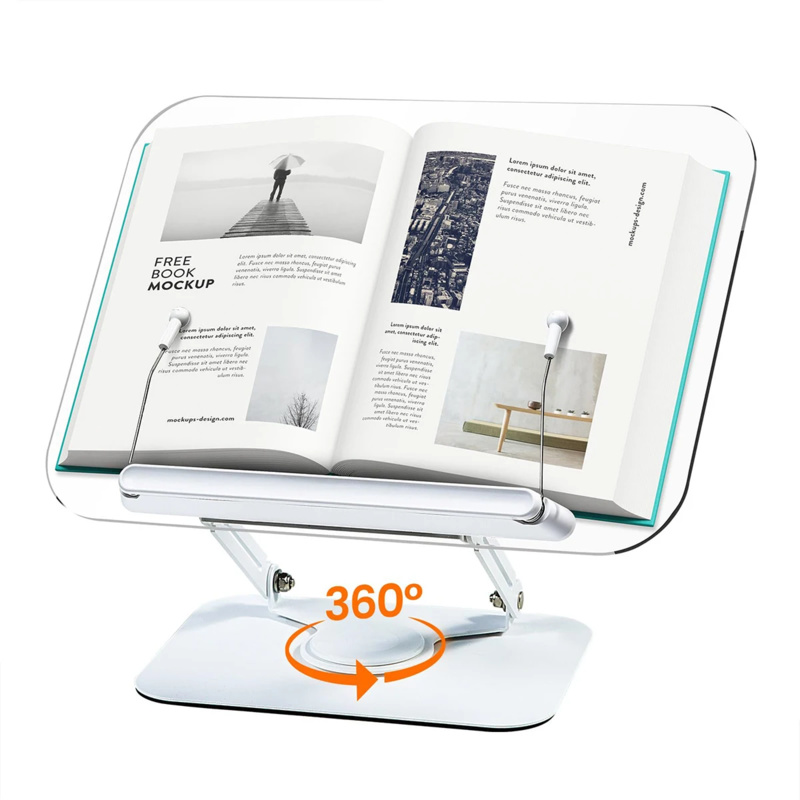 Adjustable Reading Stand360360-Degree Rotating Book Stand Foldable Desktop Bookshelf Elastic Clip Page Neck Protection Book Stan