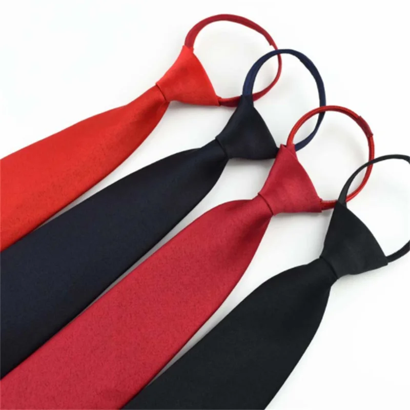 Pre-tied Zipper Tie Neck Mens Skinny 5cm Zipper Neckties Red Black Blue Solid Color Slim Narrow Entertainment Party