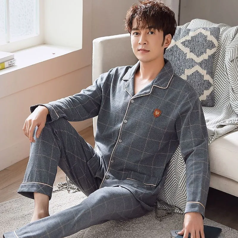 Outono 100% algodão pijamas masculinos confortáveis de manga comprida plus size casa wear terno adolescentes lazer ao ar livre pode ser usado fora