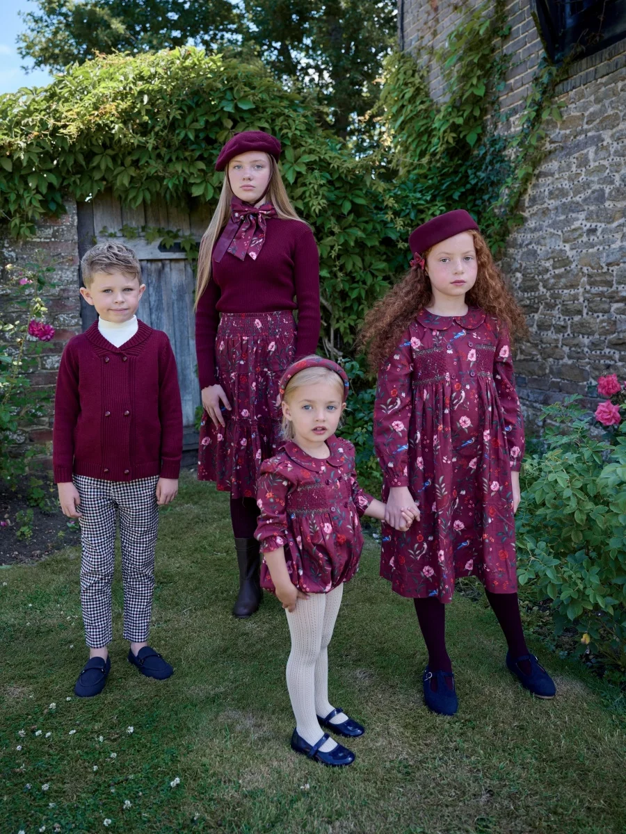 AS AW25 colección Borgoña shabbos vestido ahumado estampado de algodón camisa a cuadros tejido de lana suave ropa familiar para niños y niñas