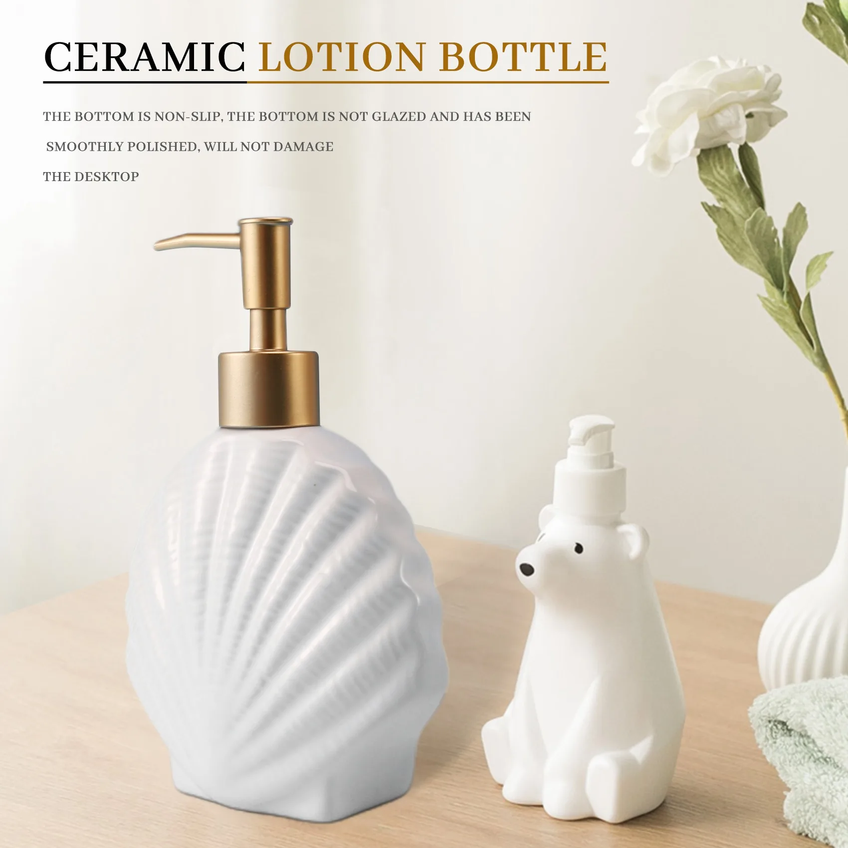 Ceramic Soap Dispenser,Liquid Soap Bottle,Lotion Hand- Bottles,Nordic Style Press Lotion Bottle,420ML,Shell