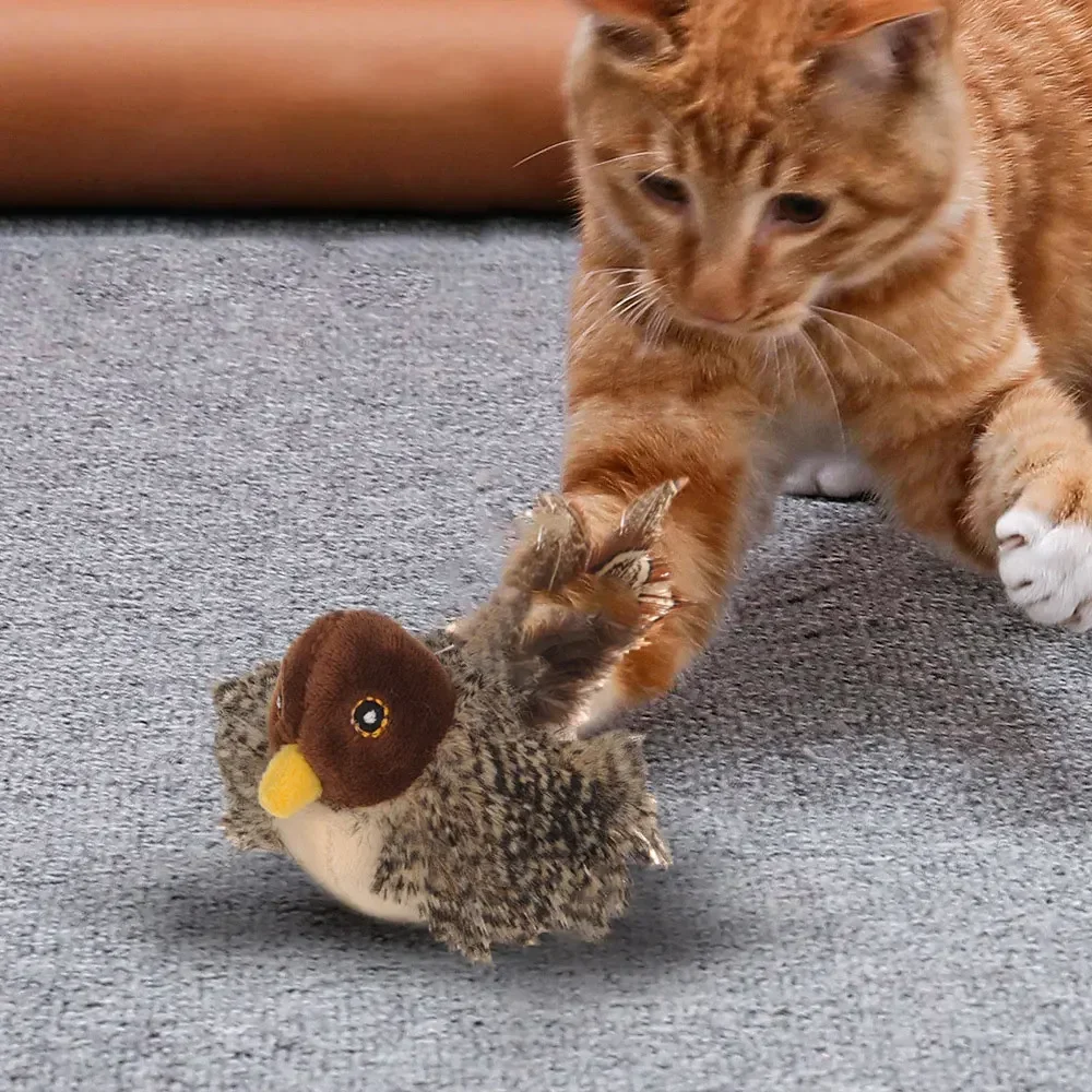 Juguete interactivo de pájaro volador para gato, simulación de pájaro, Gorrión, hierba gatera, vívido