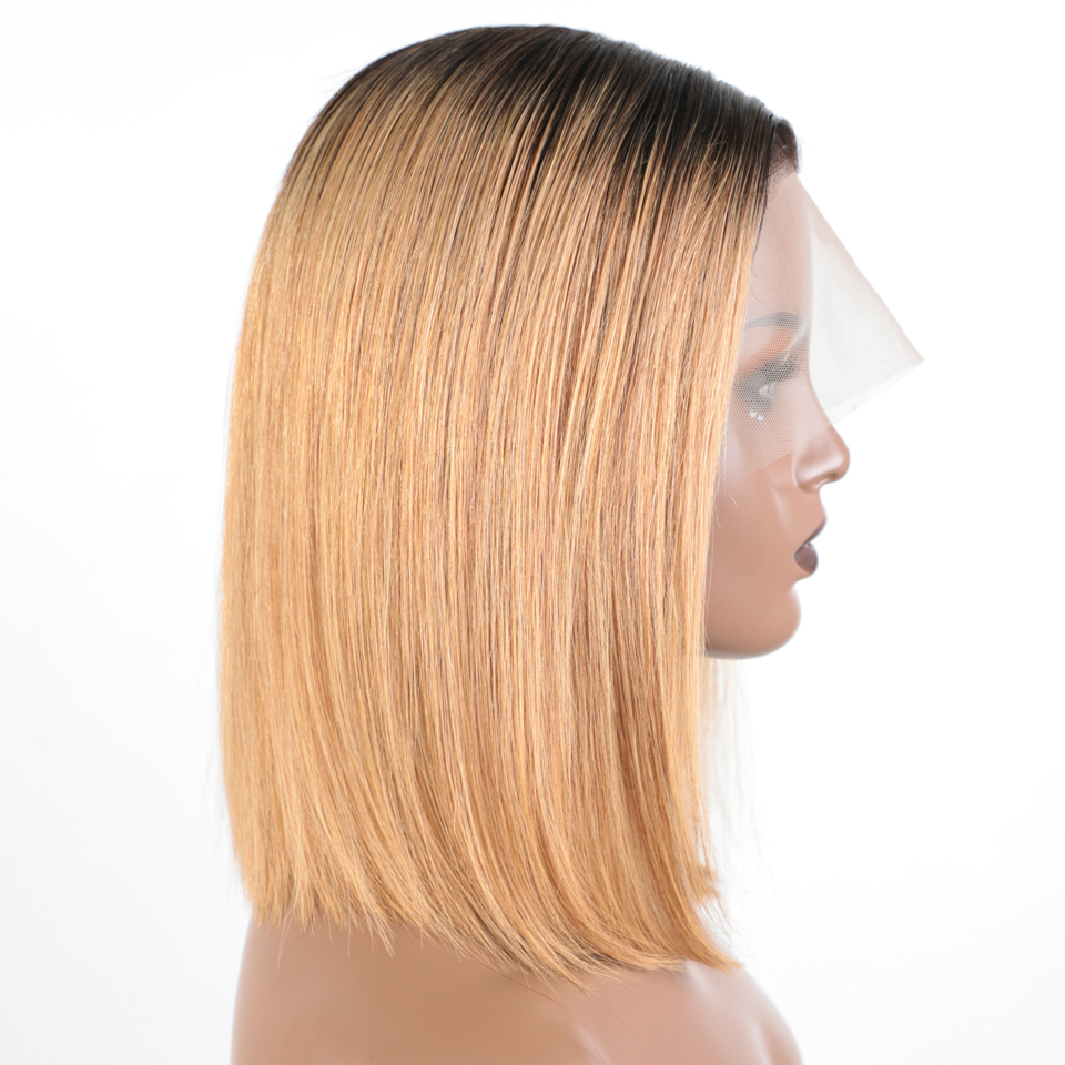 Lekker Ombre Blonde Kurze Gerade Bob 13x1 T Spitze Front 100% Echthaar Perücken Für Frauen Glueless Brasilianische Remy haar Farbige Perücke