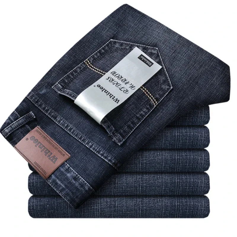 Wthinlee Slim Washed Jeans, lässig, gerade, Stretch, modisch, klassisch, blau, schwarz, Arbeits-Denim-Hose, männliche Markenkleidung