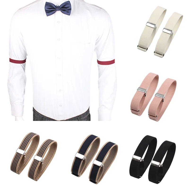 Mens Sleeve Garters Holders Stripe/Plaid Arm Bands Sleeve Shirt Groom Elastic Garter Metal Bracelet for Ladies Non-Slip Straps