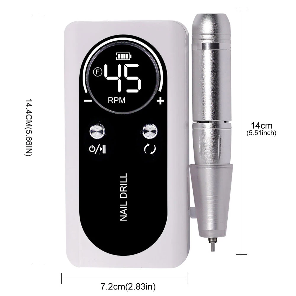 Lima de uñas eléctrica profesional de 45000RPM, taladro eléctrico recargable para uñas, lima lijadora de uñas de poco ruido para herramienta de salón de manicura