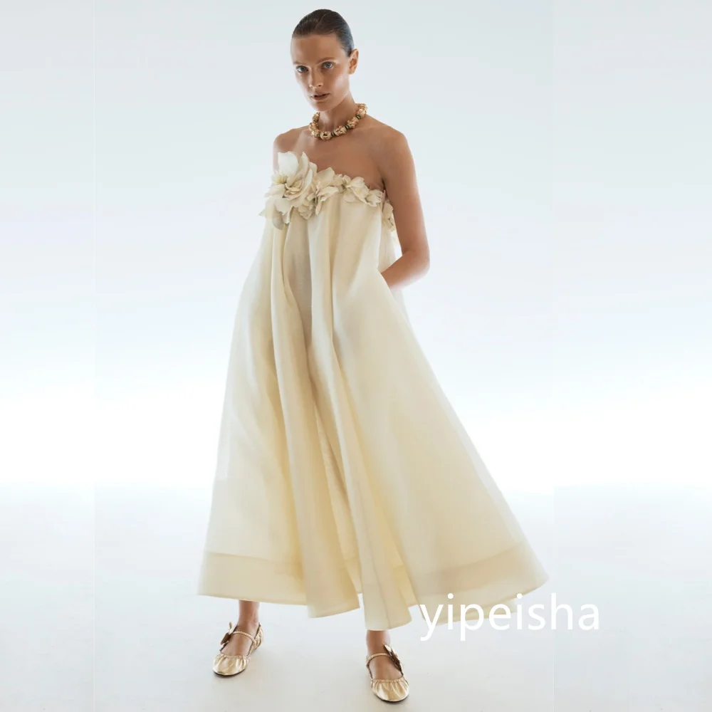 Personalizado combinando chiffon flor em linha reta sem alças midi vestidos de baile clássico requintado estilo moderno pastrol chinês
