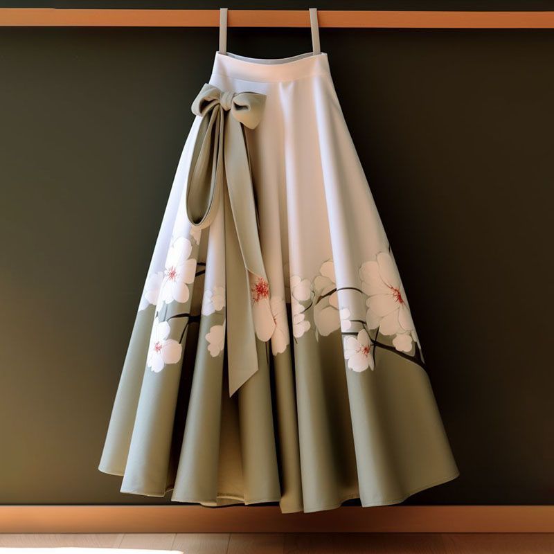 2024 Retro Chinese Hanfu Gedrukt Gekleurde Paardengezicht Rok Dames Lente Mode Veelzijdige Gevouwen Losse Halflange Rokken