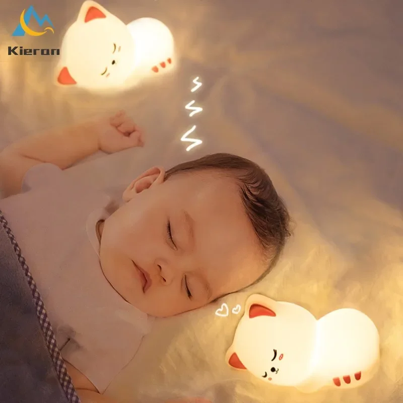 Gato de silicone macio sete cores led luzes da noite usb recarregável crianças bebê lâmpada chão criativo dos desenhos animados decoração do quarto luz
