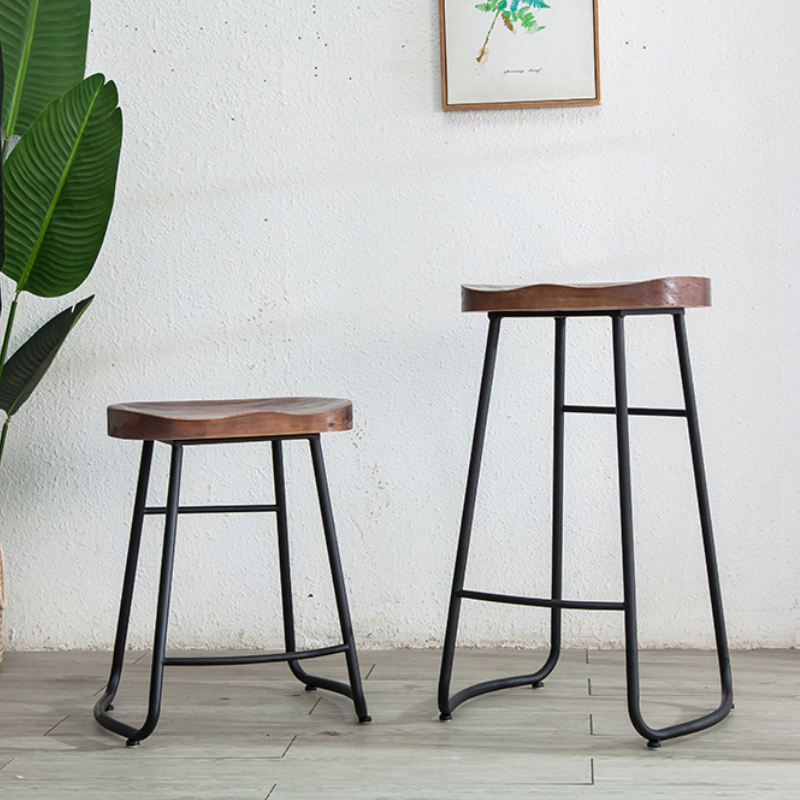 Simple Modern Bar Chairs Iron High Legged Counter Stool Solid Wood Seating Kitchen Chair Versatile Scene Home Furniture