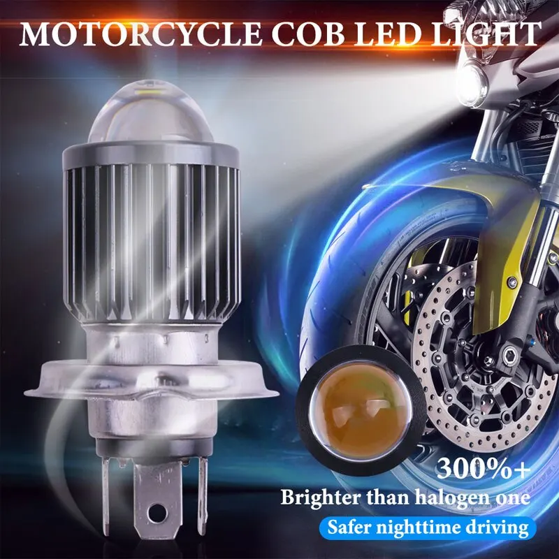 ไฟหน้ามอเตอร์ไซค์1ชิ้นหลอดไฟ LED สีขาว H4 CSP 12V 6000K ไฟ ATV มอเตอร์ไซค์อุปกรณ์เสริมสกู๊ตเตอร์ไฟตัดหมอก1ชิ้น