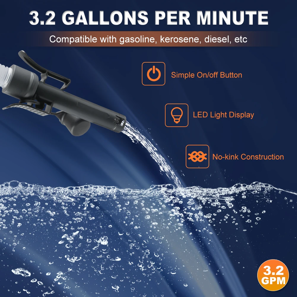 Bomba de transferência de combustível com sensor de parada automática, proteção contra vazamento, bomba de transferência de 3.2gpm com adaptador de 4 tanques, transferência de combustível de água e óleo dc 12v