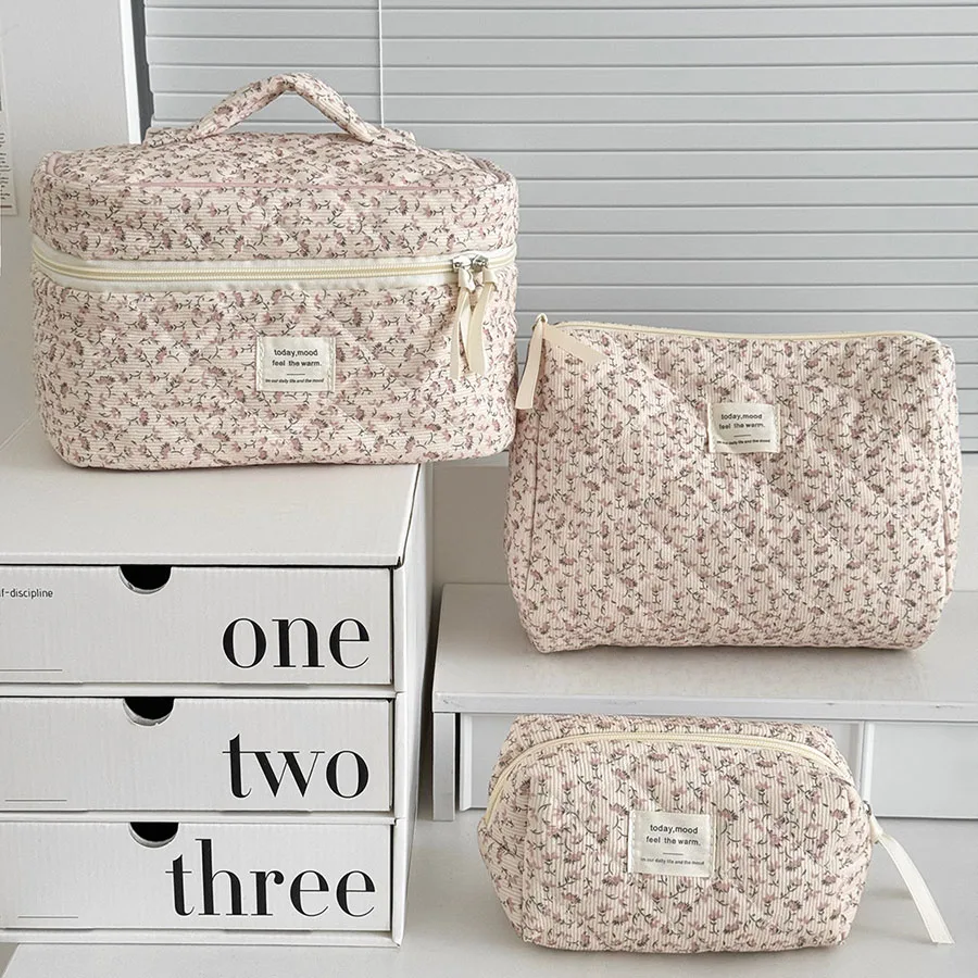 Bolsa de cosméticos con estampado Floral para mujer, bolso de viaje, organizador, bolsa de almacenamiento de maquillaje, bolsa acolchada de gran capacidad para regalo
